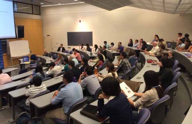 Students are seated during a class at the Columbia Law School
